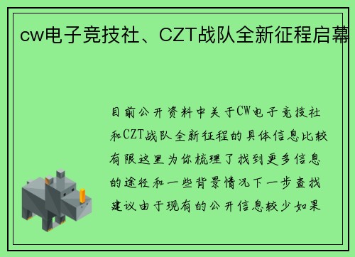 cw电子竞技社、CZT战队全新征程启幕